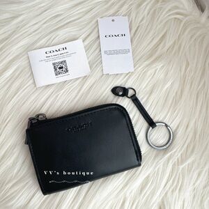 NWT Coach L Zip Smooth Leather Keyring Card Case Wallet Black CD795G RARE LIMIT